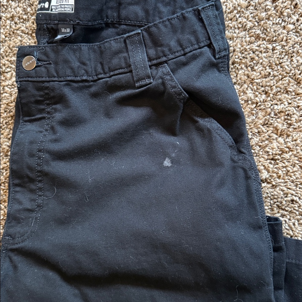 Carhartt Black Canvas Dungarees Work Pants 38x30 - Picture 6 of 7